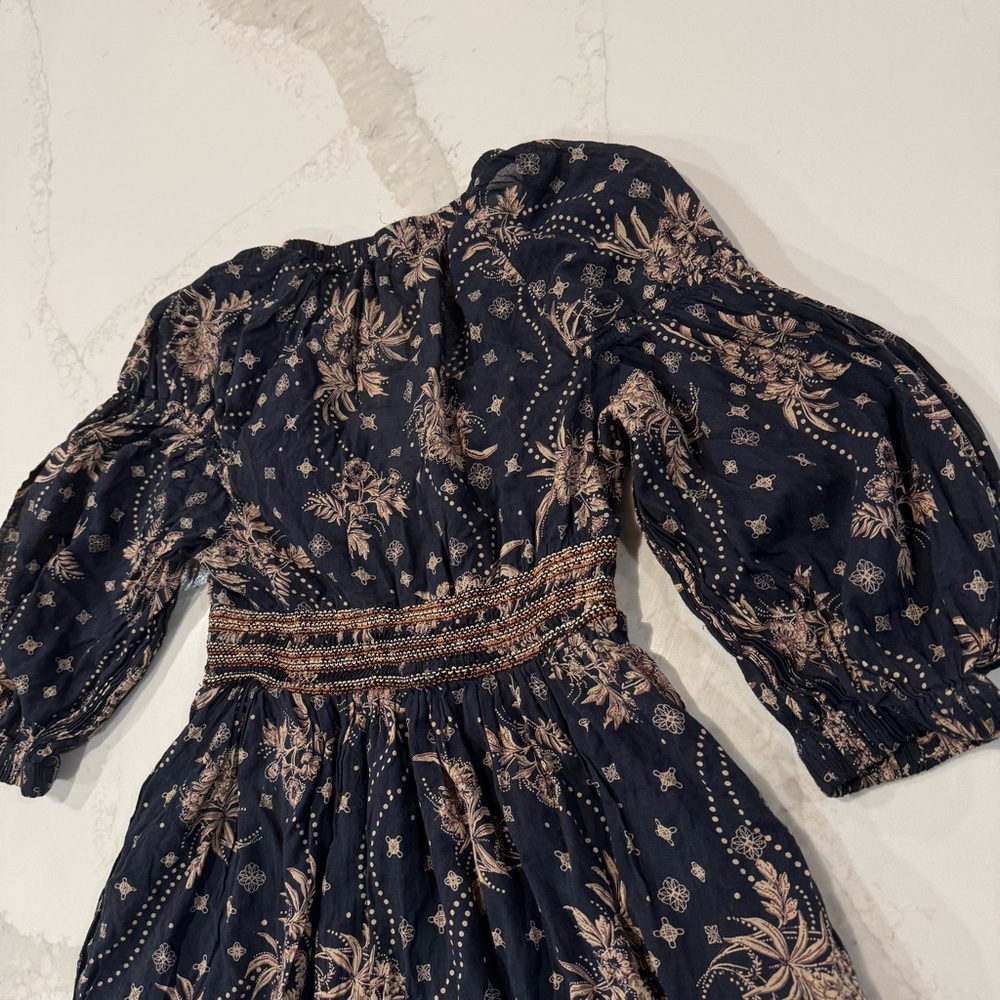 Free People Golden Hour Smocked Bodice Cotton Maxi Dress Women’s XS Black/Beige - Picture 15 of 15